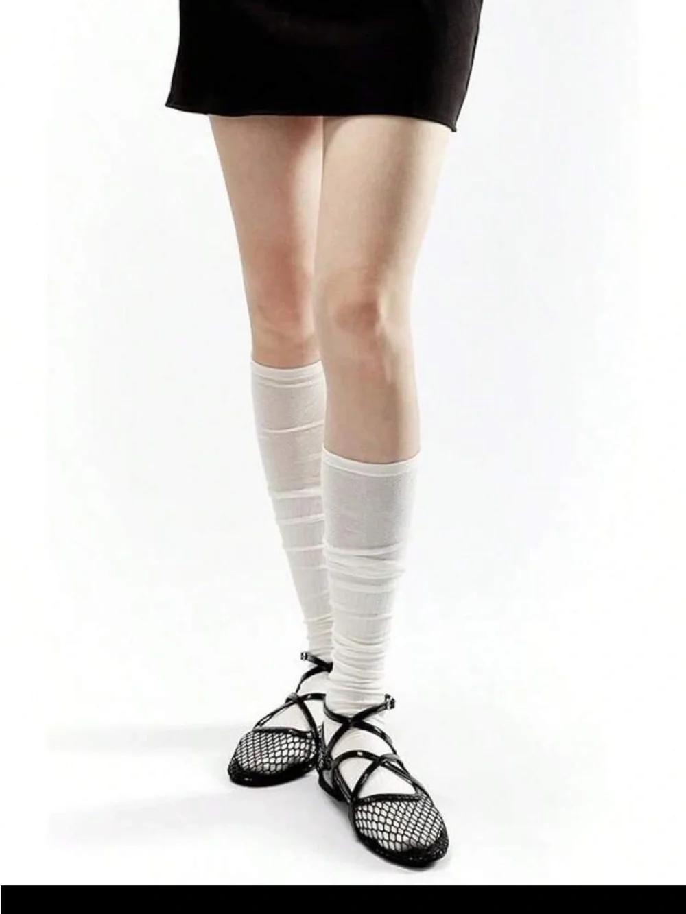 WetKiss Black Mesh Pointed Ballet Flats with Ankle Strap